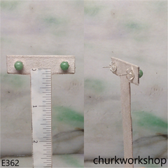 Green jade bead silver ear studs