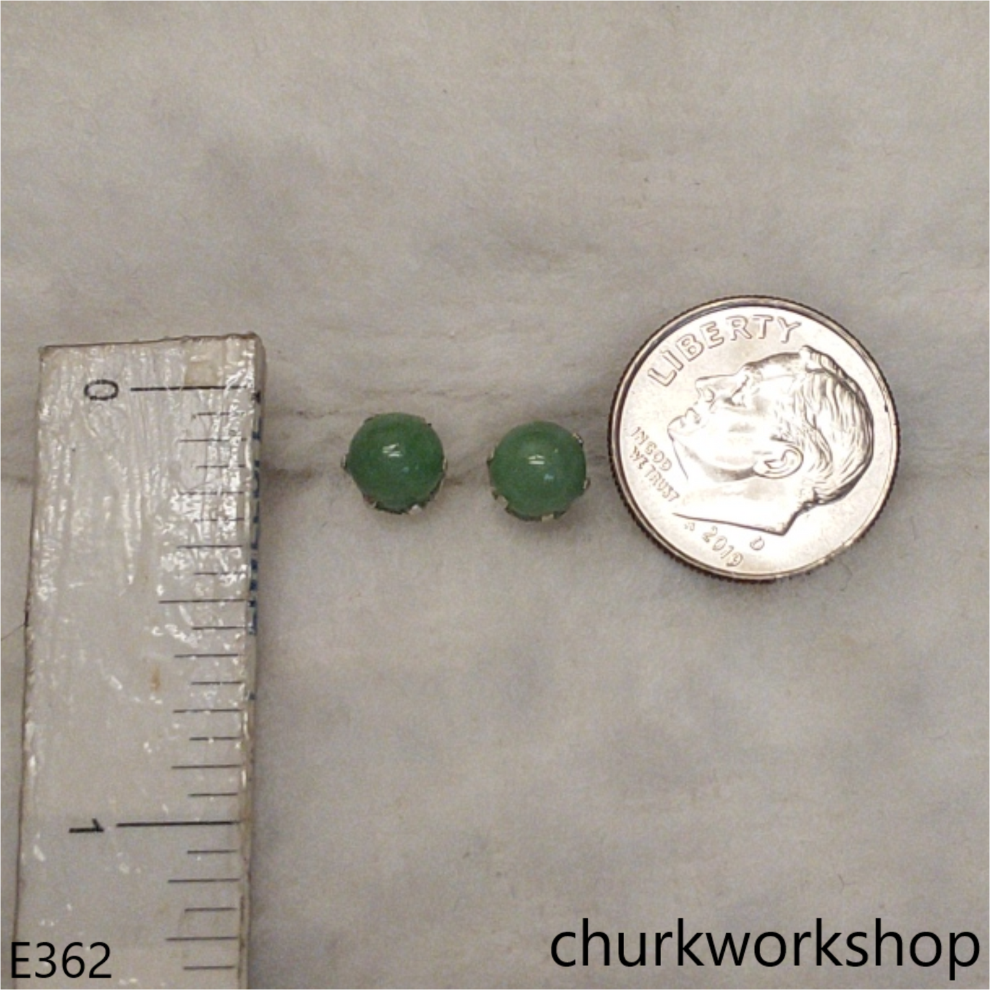 Green jade bead silver ear studs