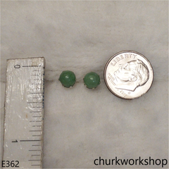 Green jade bead silver ear studs