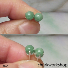 Green jade bead silver ear studs