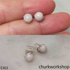 Light lavender jade bead silver ear studs