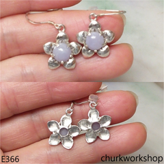 Sterling silver flower jade earrings