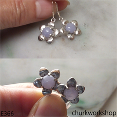 Sterling silver flower jade earrings