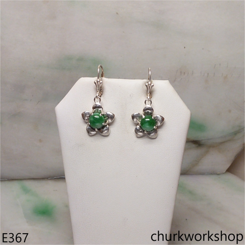 Sterling silver flower jade earrings