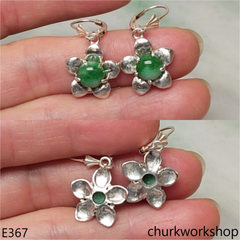 Sterling silver flower jade earrings