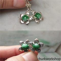 Sterling silver flower jade earrings