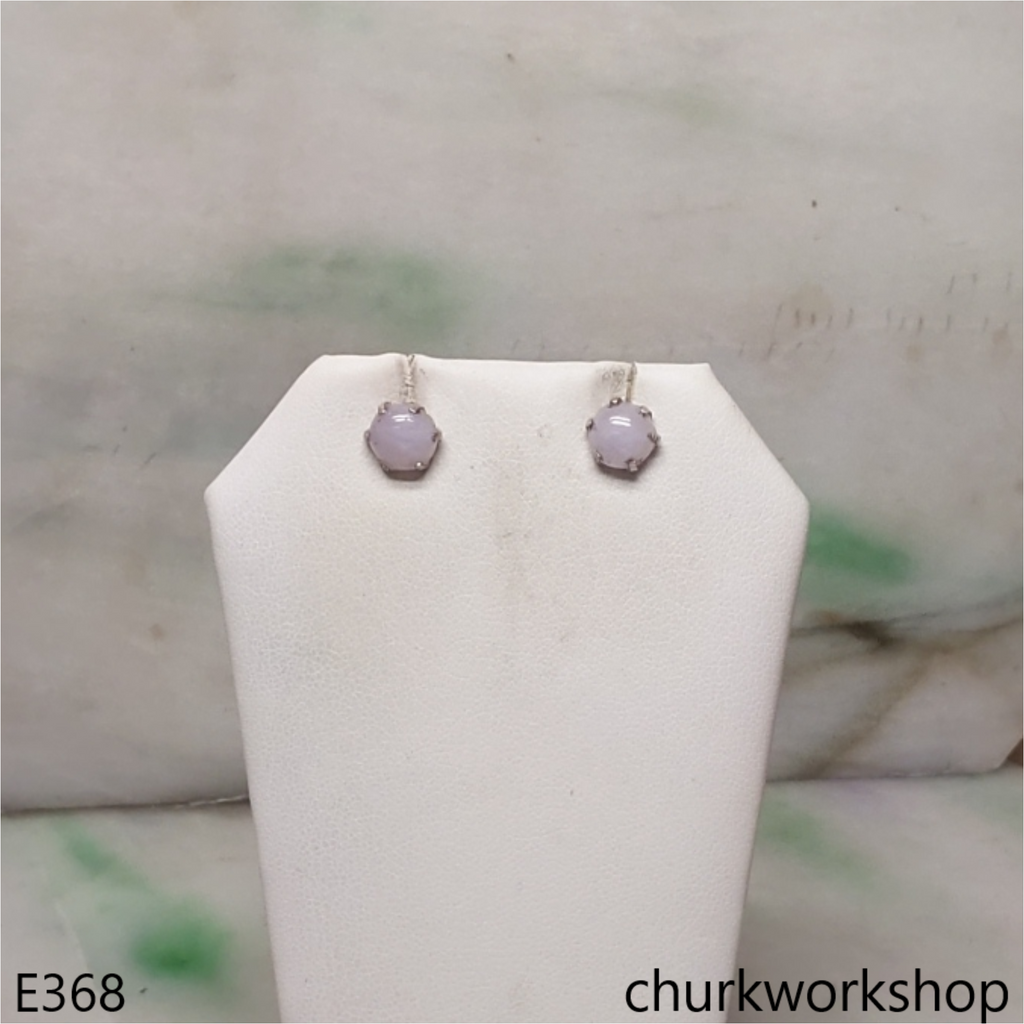 Lavender jade half bead silver ear studs