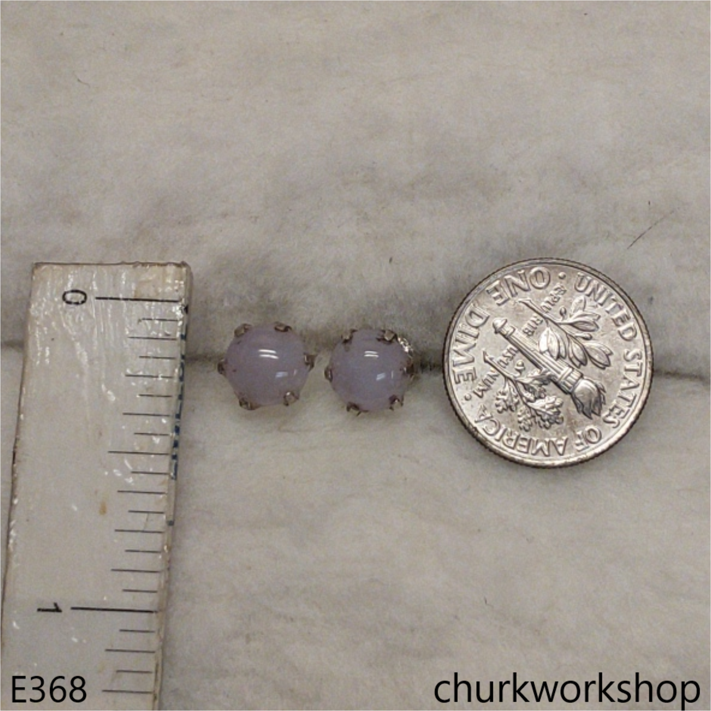 Lavender jade half bead silver ear studs