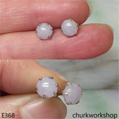 Lavender jade half bead silver ear studs
