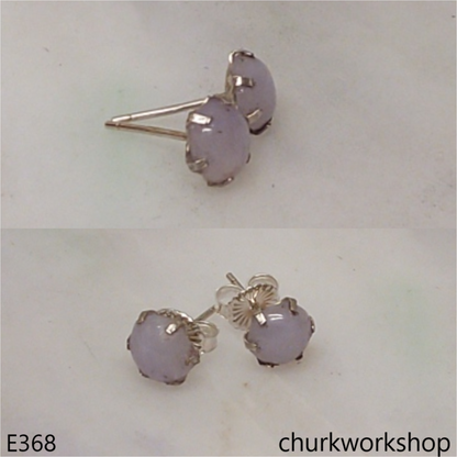 Lavender jade half bead silver ear studs