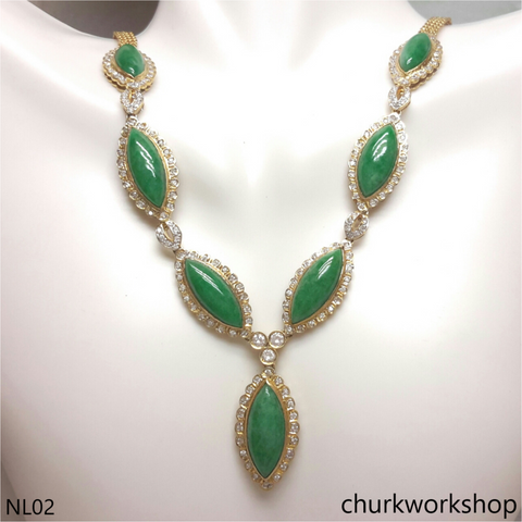 18K gold diamond jade necklace