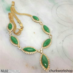18K gold diamond jade necklace