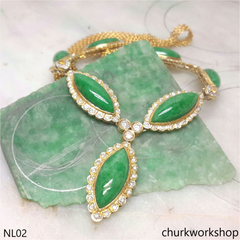 18K gold diamond jade necklace