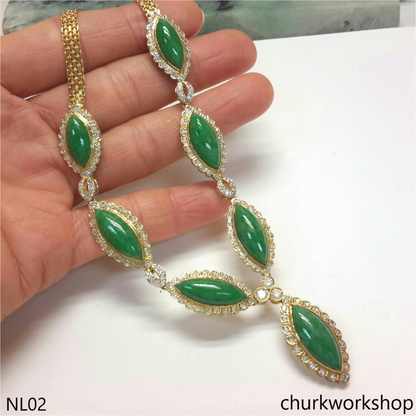 18K gold diamond jade necklace