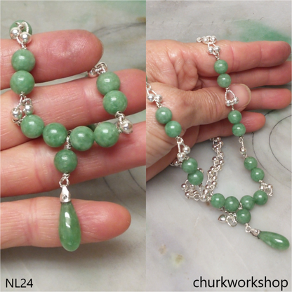 Jade beads sterling silver necklace