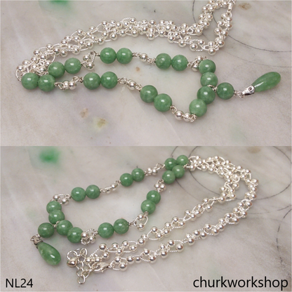 Jade beads sterling silver necklace