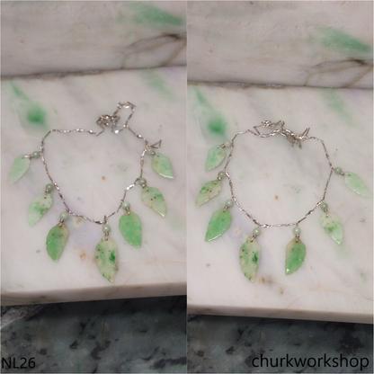 Jade leaves sterling silver necklace