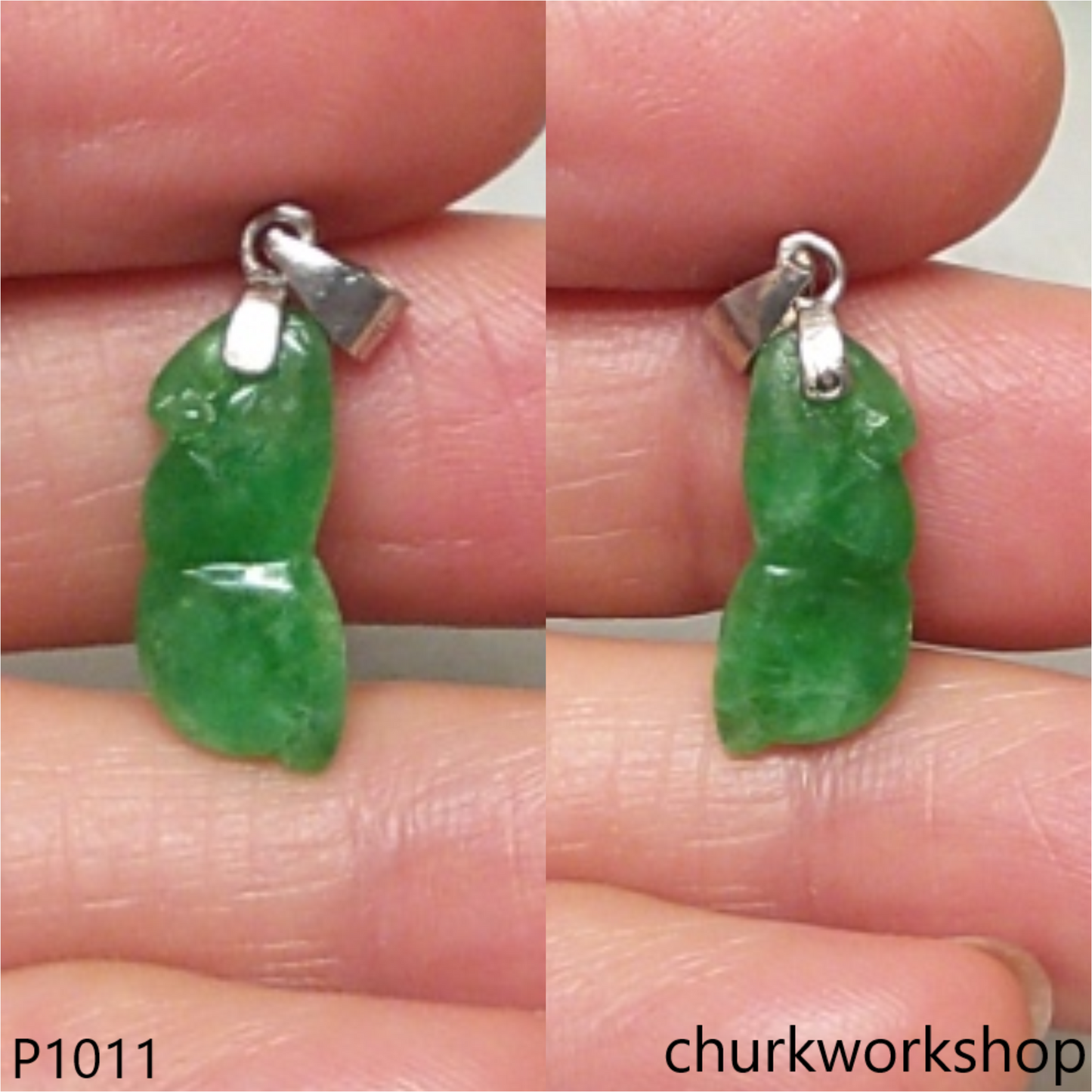 Small green jade bean pendant