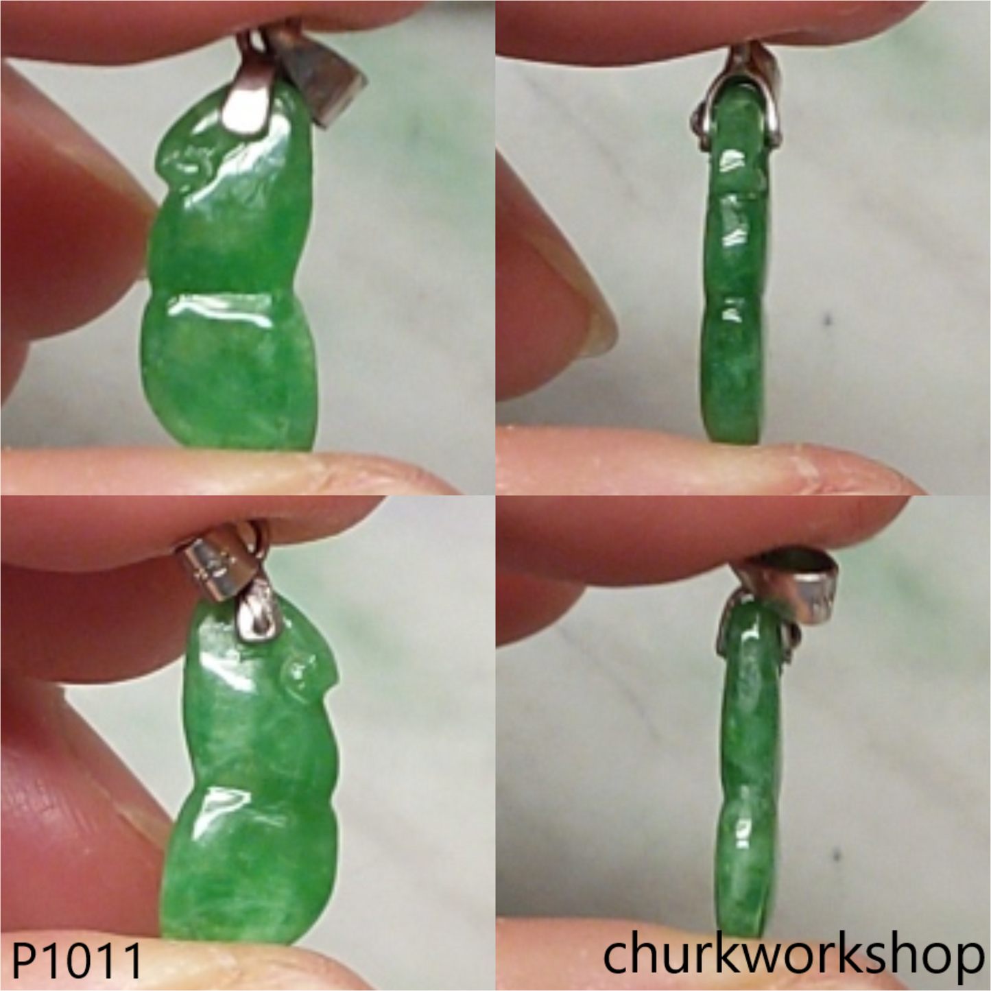 Small green jade bean pendant