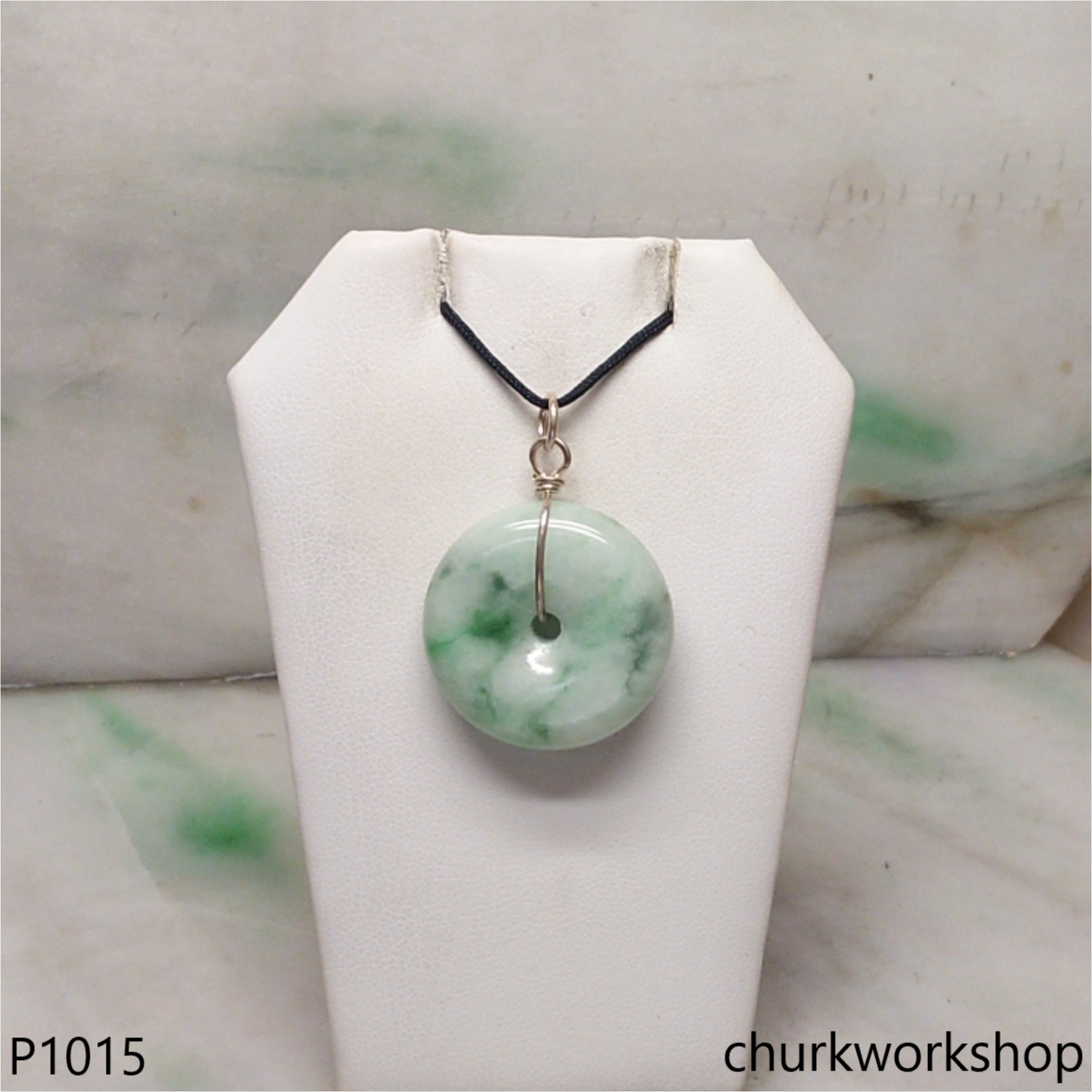 Light & green jade Donut pendant