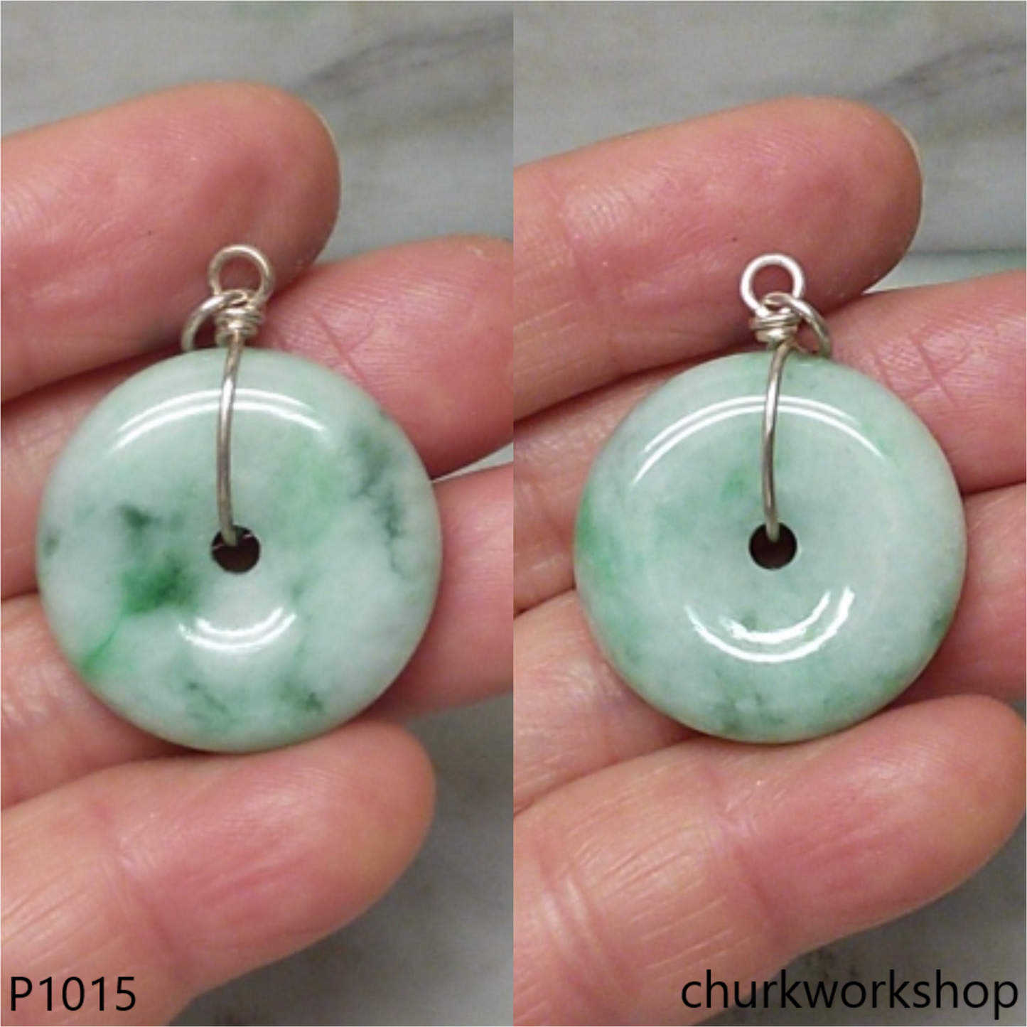 Light & green jade Donut pendant