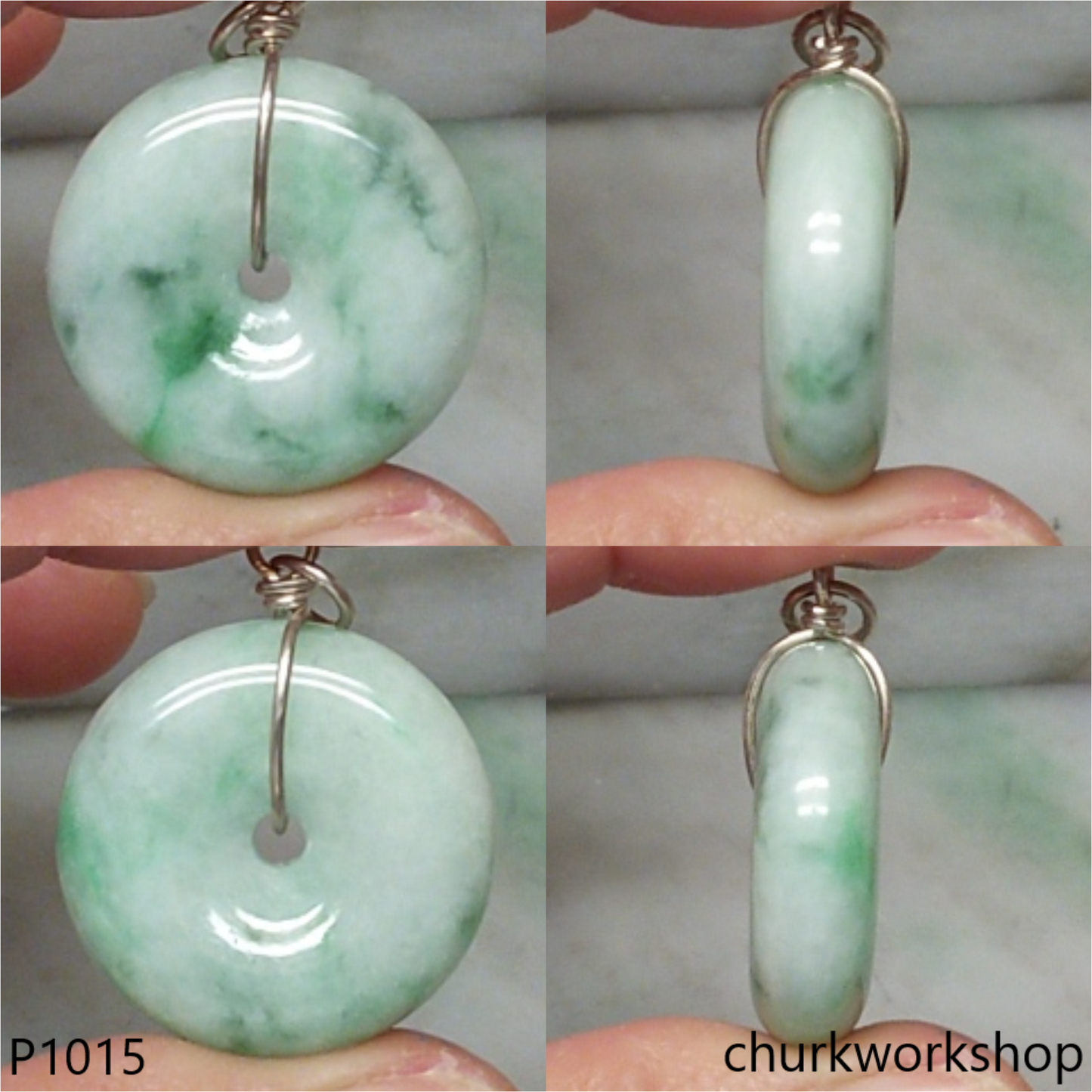 Light & green jade Donut pendant