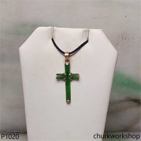 14k small jade cross pendant