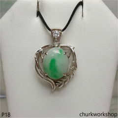 Green jade cabochon silver pendant