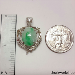 Green jade cabochon silver pendant
