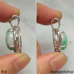 Green jade cabochon silver pendant