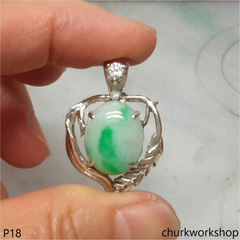 Green jade cabochon silver pendant