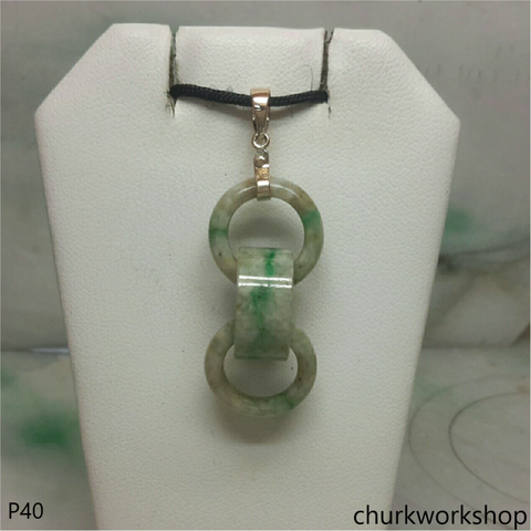 Triple ring pale green jade pendant