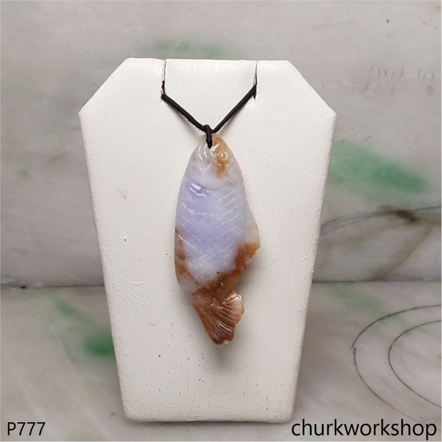 Lavender jade fish pendant