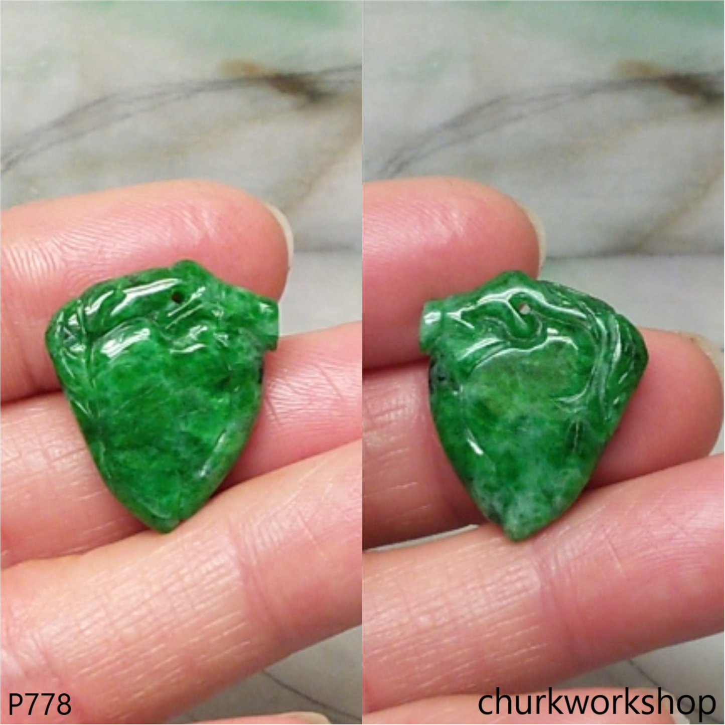 Small green jade peach pendant