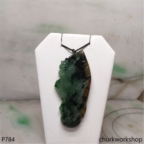 Light & dark bluish green jade fish pendant