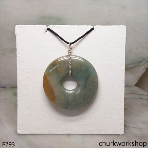 Bluish green large donut jade pendant