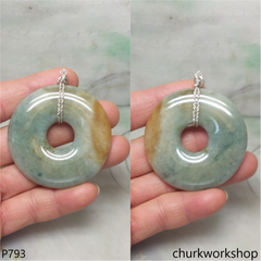Bluish green large donut jade pendant