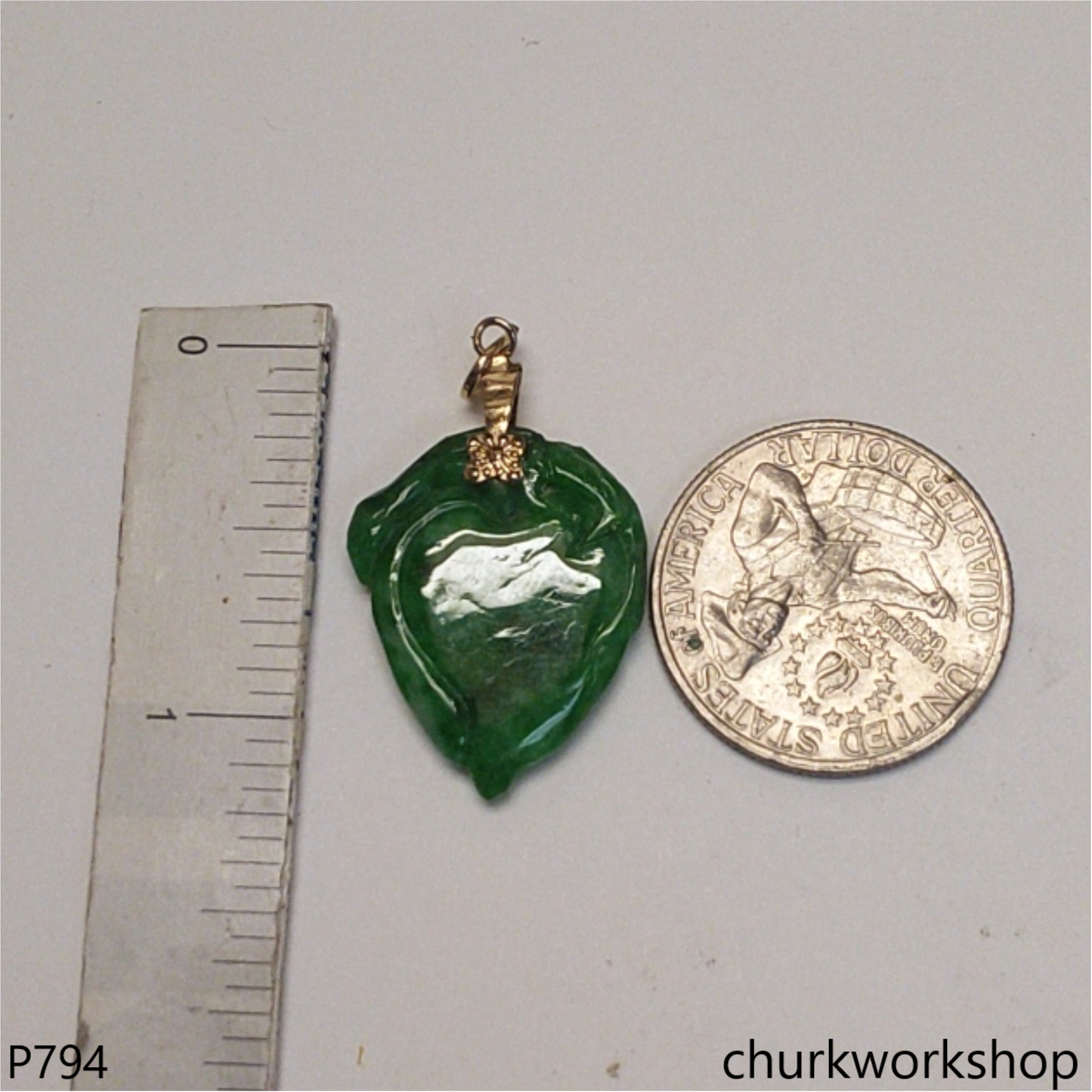 Green jade peach pendant