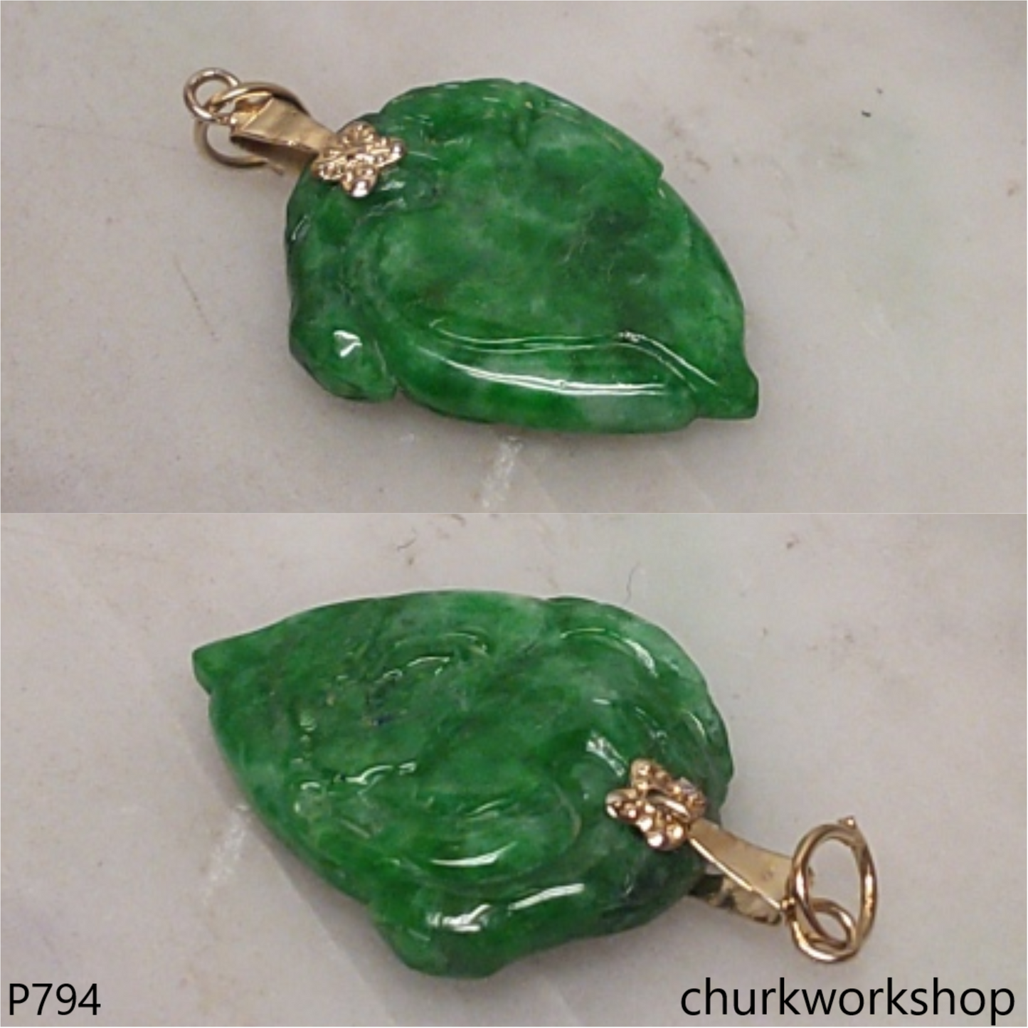 Green jade peach pendant