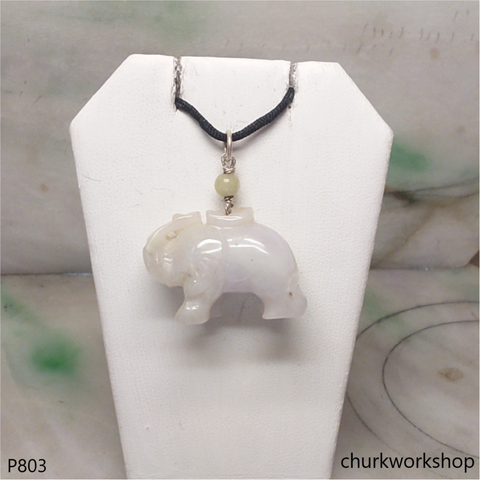 Pale lavender jade elephant pendant with silver bail