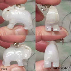 Pale lavender jade elephant pendant with silver bail