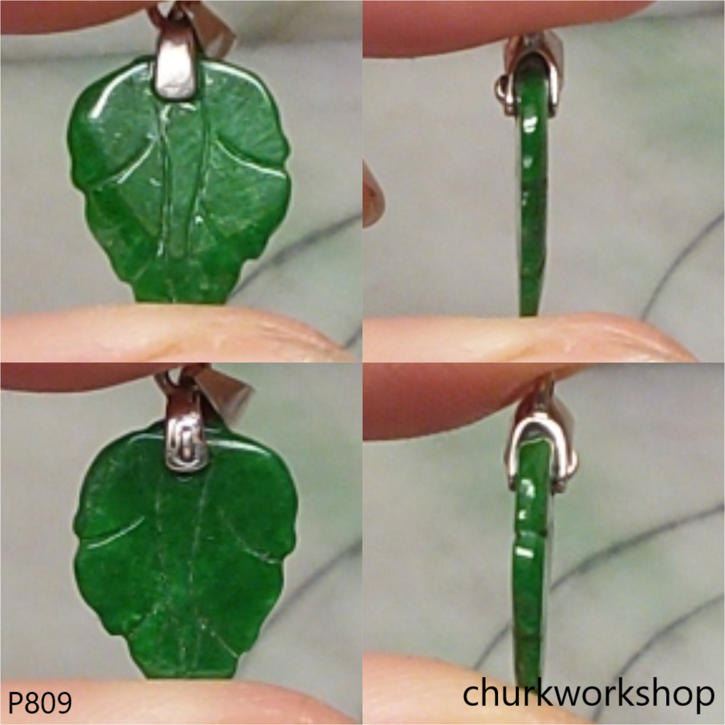Small green jade leaf pendant