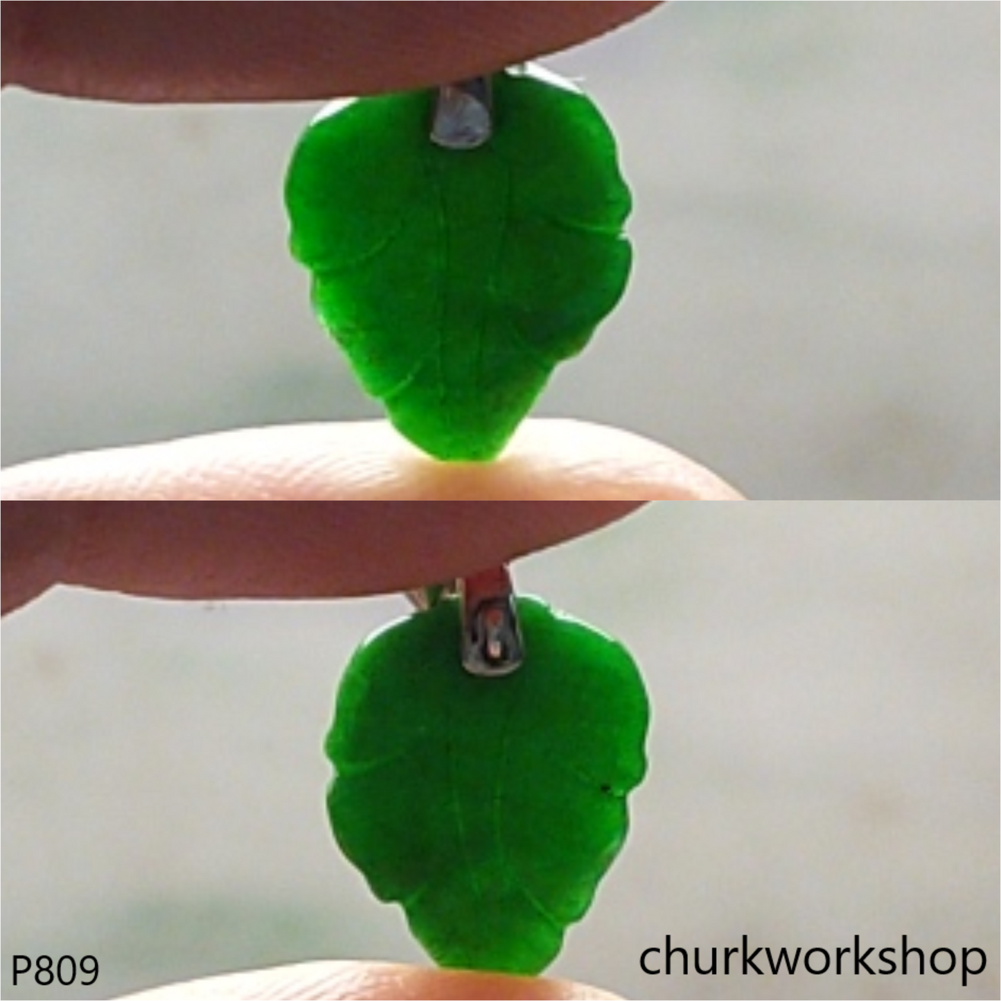 Small green jade leaf pendant