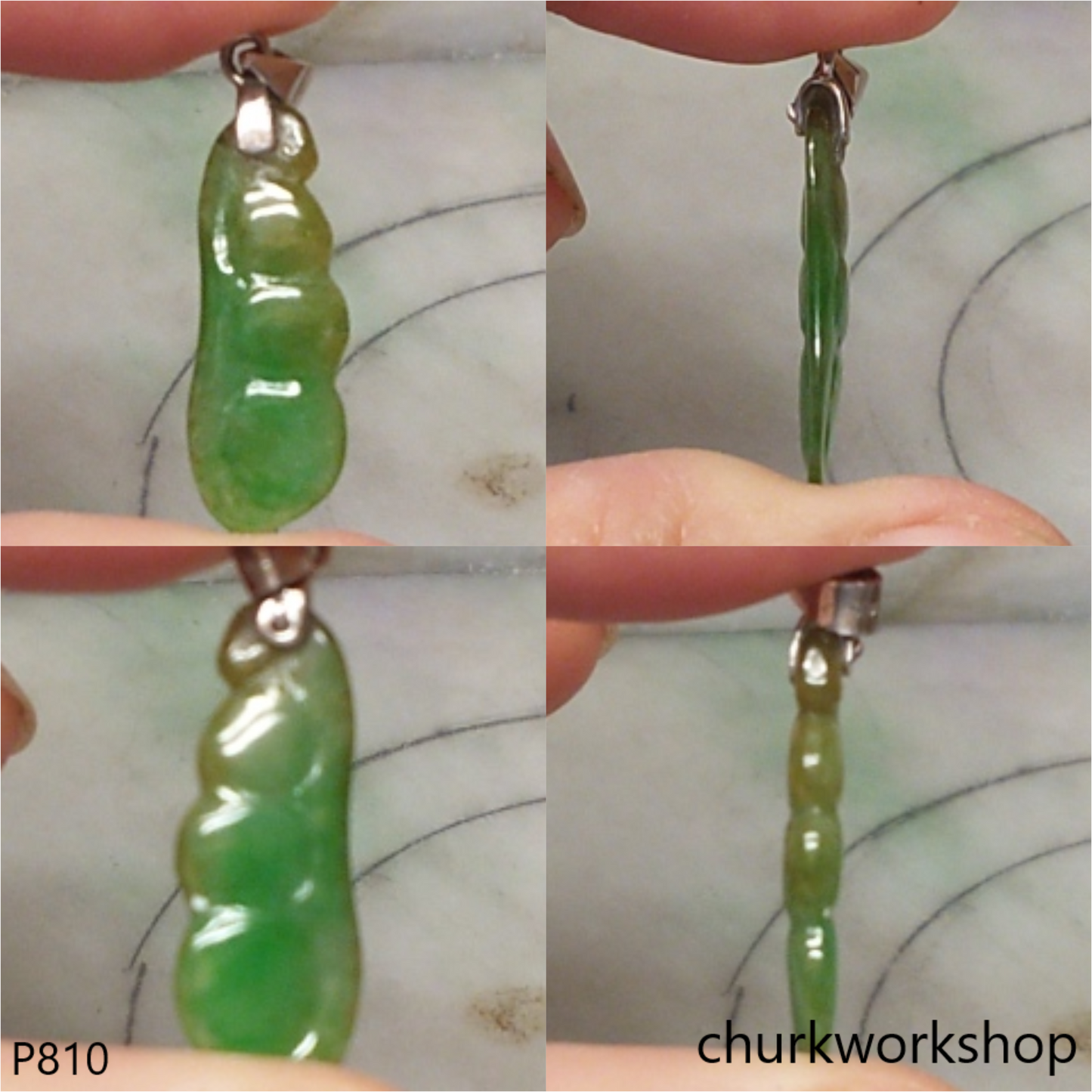 Green jade small bean pendant