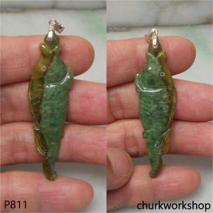 Green and brown jade fish pendant