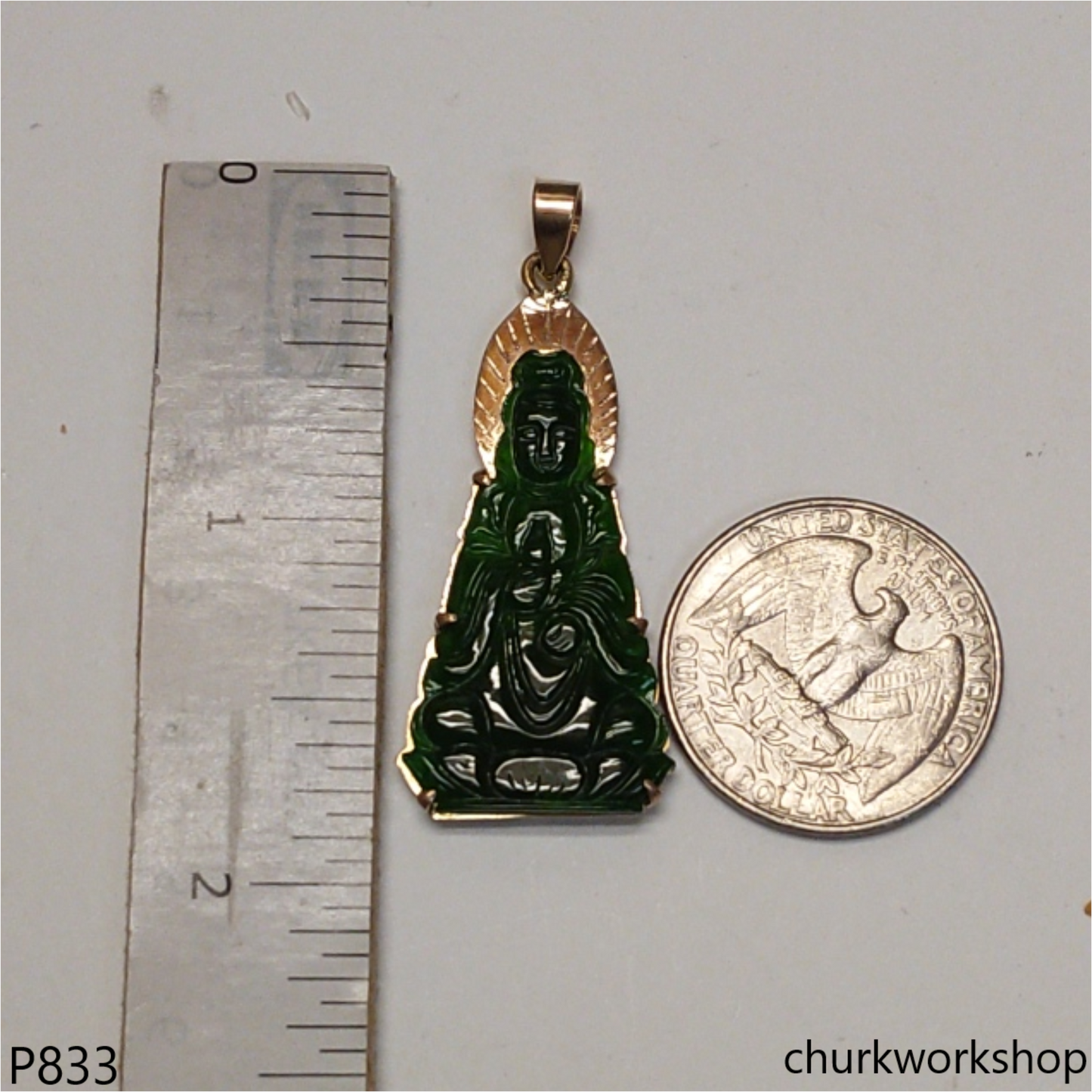Deep green 14K lady Buddha pendant