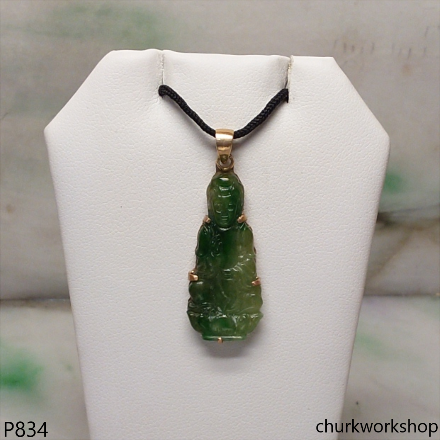 14K green lady Buddha pendant