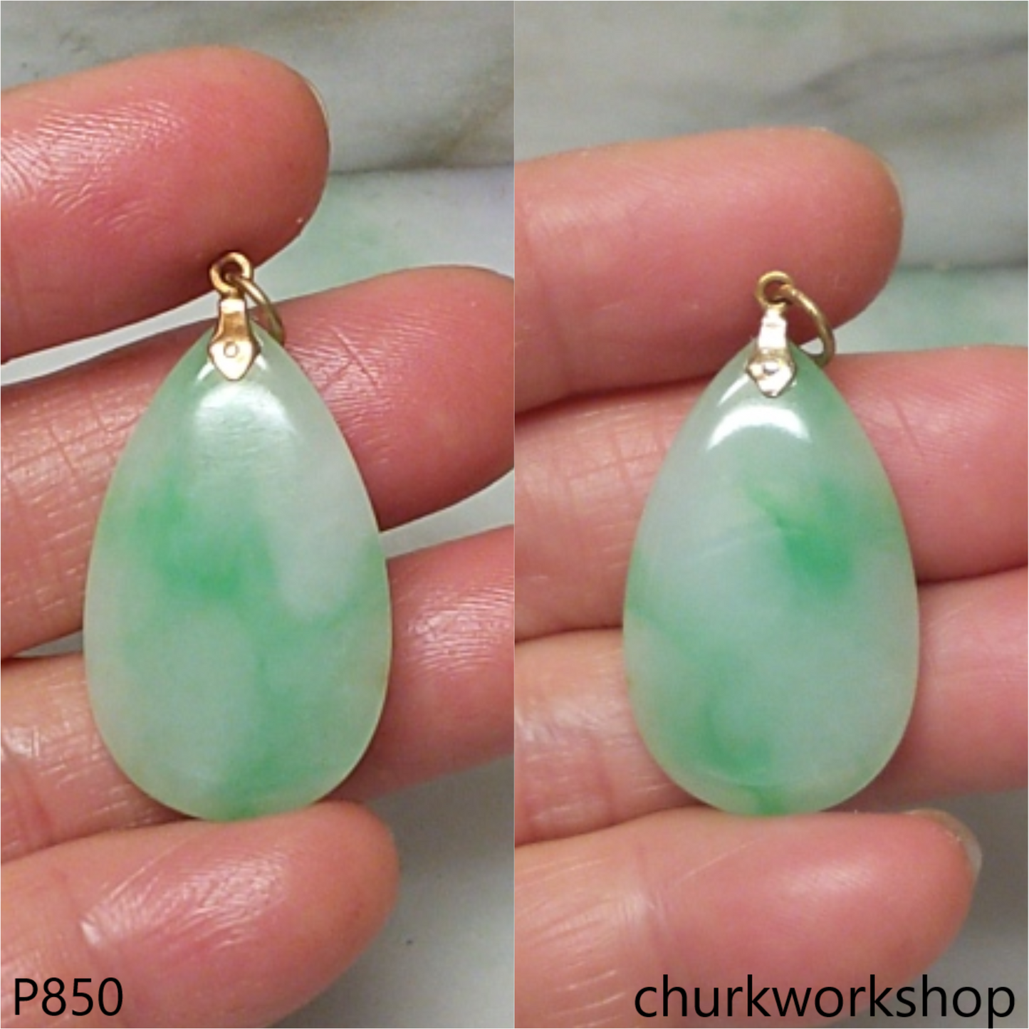 14K yellow gold jade pendant