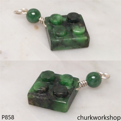 Green jade building block pendant