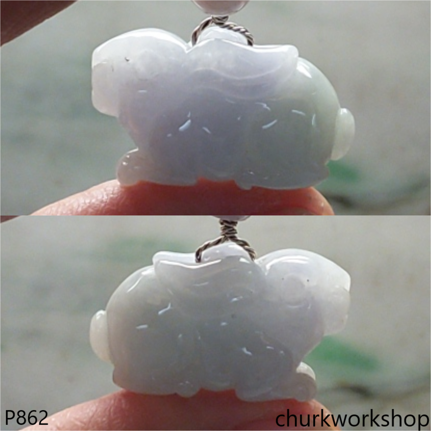 Light lavender mix green rabbit pendant